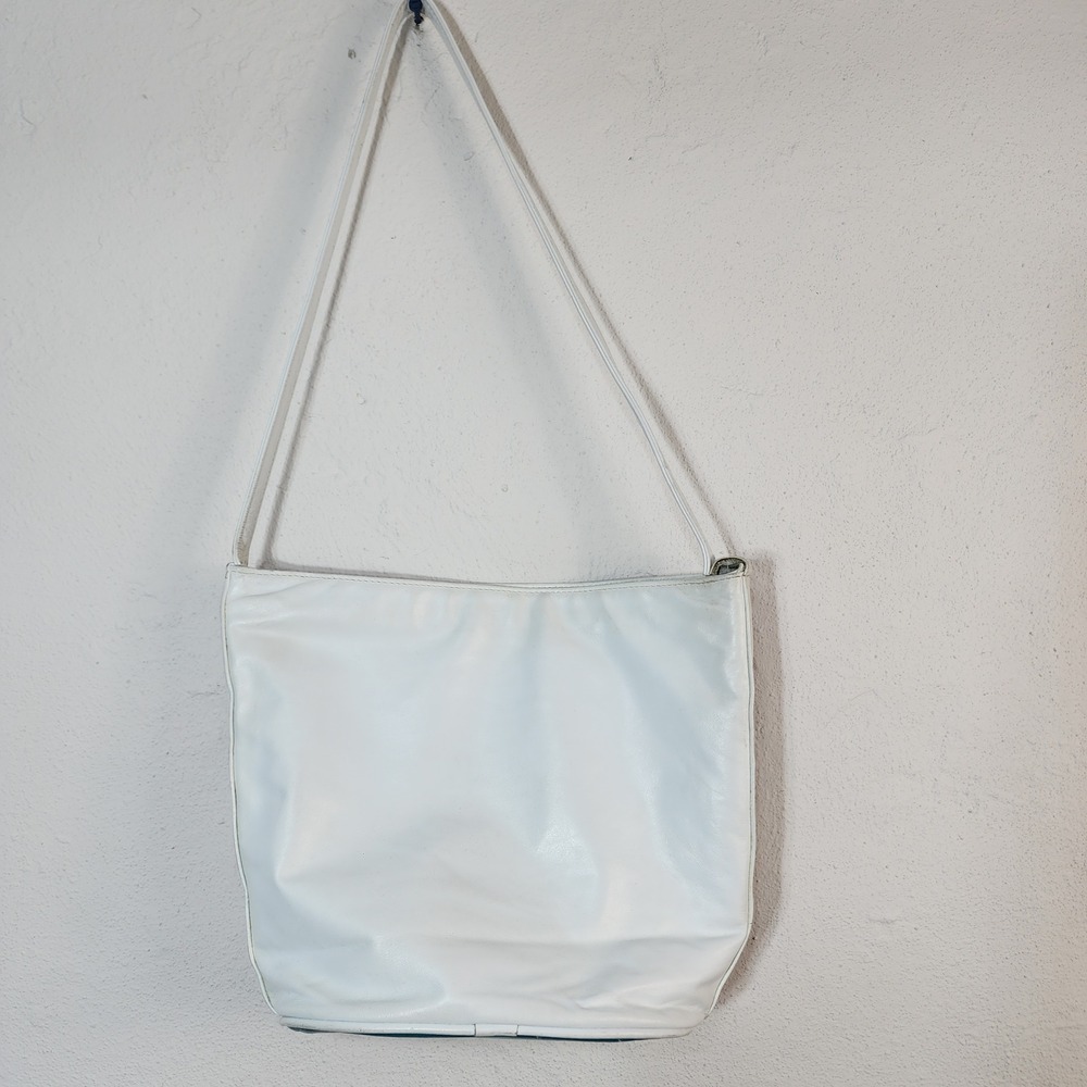 Vintage Striped Leather Shoulder Bag Multi Color Rainbow White Boho 90s USA - Picture 3 of 14